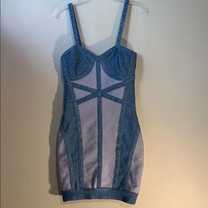 A blue bandage denim dress